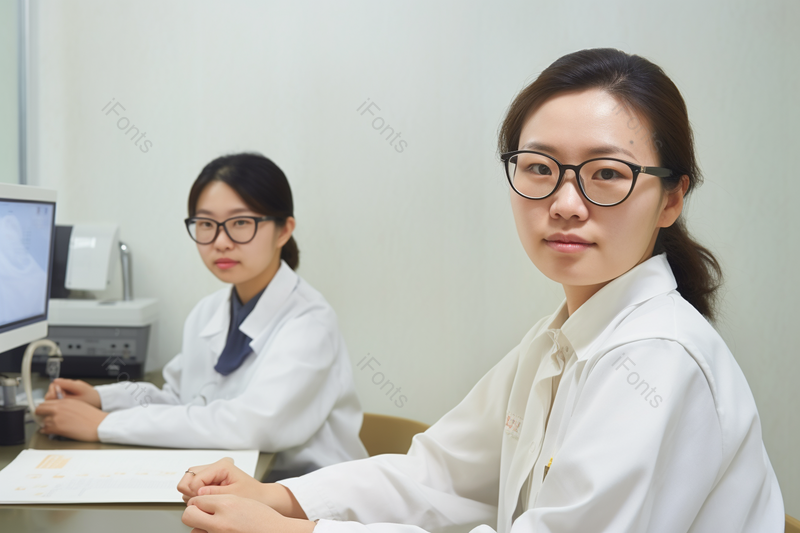 两个医生看向镜头常规检查医疗设备,高清,摄影图,摄影图片,图片大全,摄影图免费下载